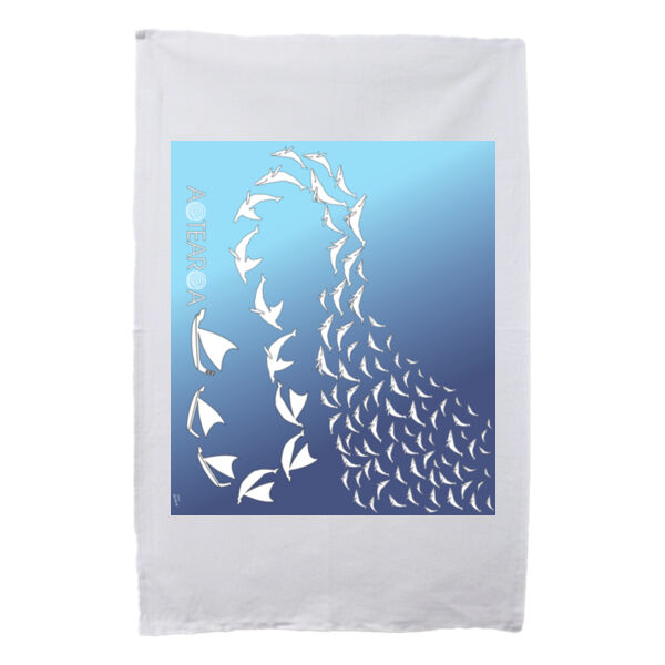 Whales to Waka Blue - White Tea Towel Thumbnail